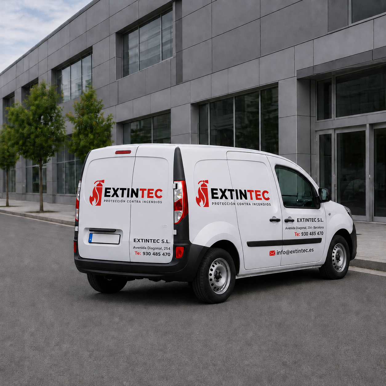Técnico revisando extintores en empresa
